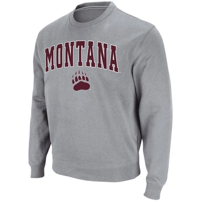 Colosseum Men's Montana Grizzlies Arch And Logo Crew Neck Sweatshirt In Heathered Gray