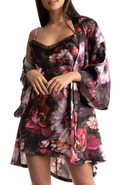 Midnight Bakery Floral Satin Wrap In Black