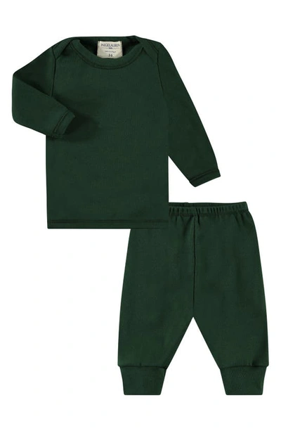 Paigelauren Babies' Cotton & Modal Long Sleeve T-shirt & Pants Set In Dark Green
