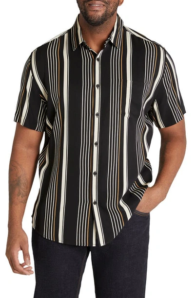 Johnny Bigg Regular Fit Harley Stripe Short Sleeve Button-up Shirt In Black