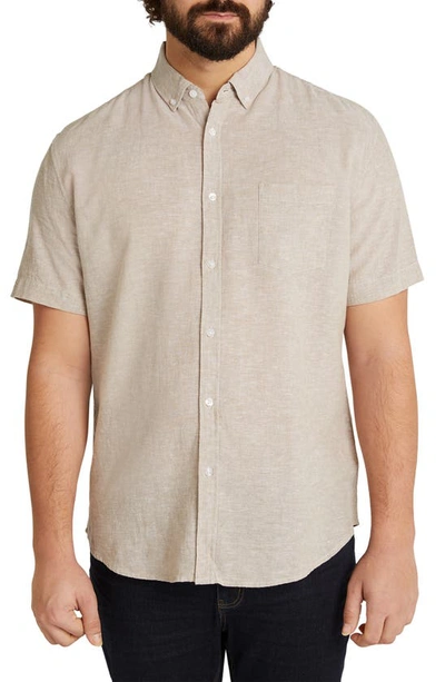 Johnny Bigg Tahiti Short Sleeve Linen Blend Button-down Shirt In Biscuit