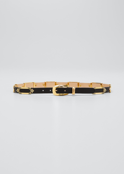 Streets Ahead Antique Leather Skinny Belt In Black / Gold