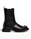 Alexander Mcqueen Men's Spike-toe Leather Combat Boots In Black/silver