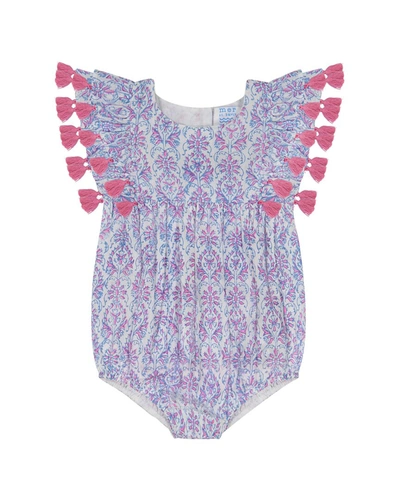 Mer St. Barth Kids' Girl's Anna Baby Romper In Red And Blue Block In Pink