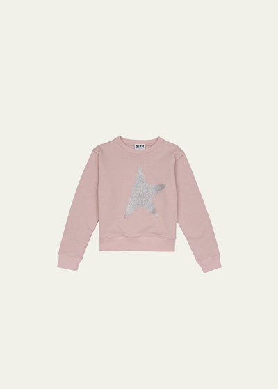 Golden Goose Kids' Logo Print Cotton Jersey Sweatshirt In Pink/silver