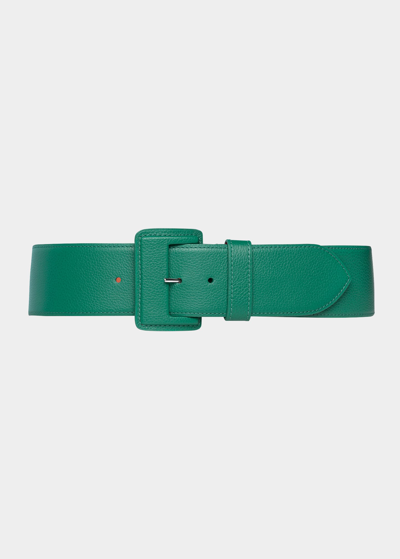 Vaincourt Paris La Merveilleuse Large Pebbled Leather Belt With Covered Buckle In Green / Blue