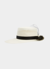 Sensi Studio Perforated Straw Hat W/ Tulle Veil In White / Black