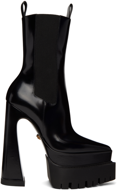 Versace Medusa Aevitas Calfskin Platform Booties In Black
