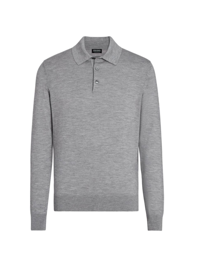 Zegna Men's Casheta Light Long-sleeve Polo Shirt In Grey