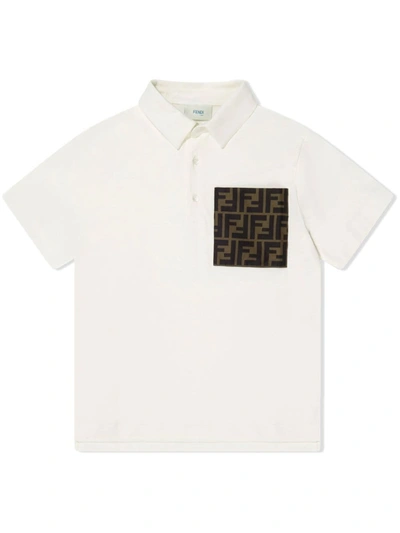 Fendi Kids' Ff-logo Pocket Polo Shirt In White