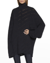Balenciaga Oversize Distressed Logo Rib Turtleneck Sweater In Black