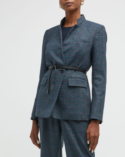 Veronica Beard Wilshire Houndstooth Dickey Jacket In Blue Multi