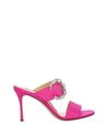 Marion Parke Lucia Crystal-buckle Suede Slide Sandals In Pink