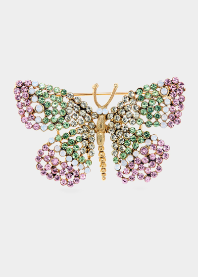 Oscar De La Renta Bejeweled Butterfly Brooch In Evergreen/pink