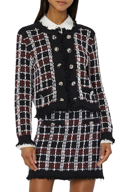 Milly Tweed Plaid-check Cardigan Jacket In Black Multi