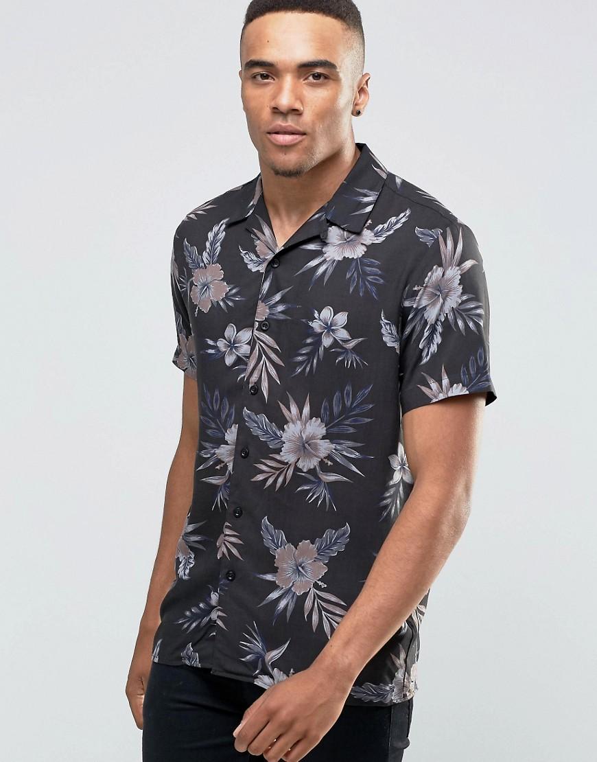New Look Charcoal Shirt With Floral Print In Regular Print - Gray ...