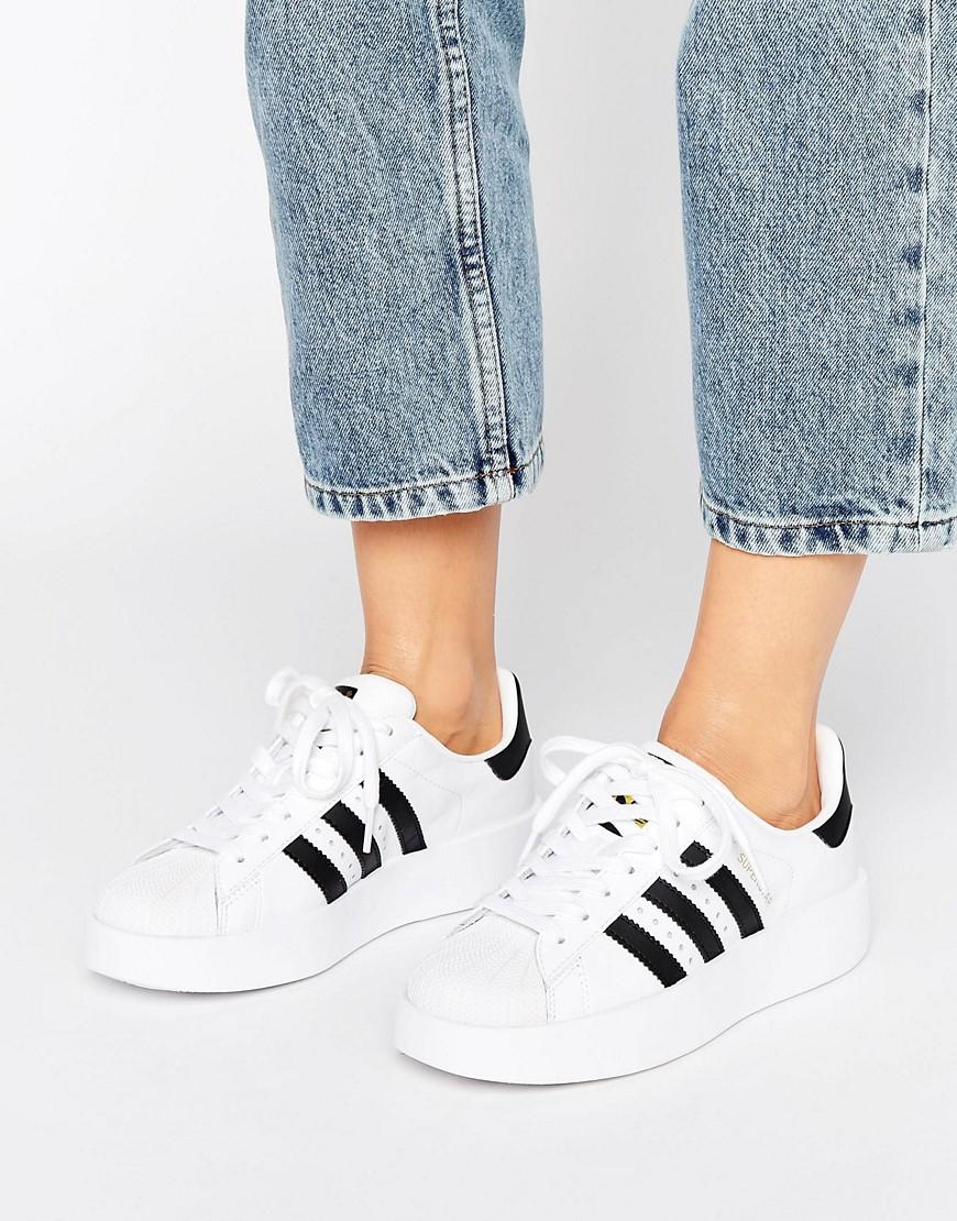 Adidas Originals Bold Double Sole White And Black Superstar Sneakers ...