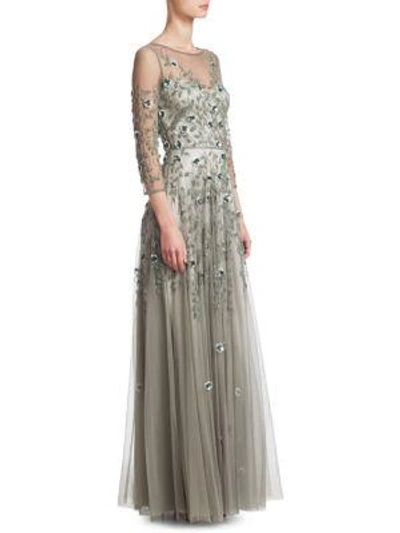 Theia Tulle Embellished Gown In Sea Glass