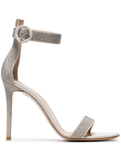 Gianvito Rossi White Crystal 105 Leather Sandal