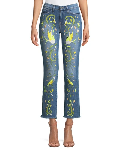 Etienne Marcel Embroidered Straight-leg Jeans W/ Raw-edge Hem In Blue