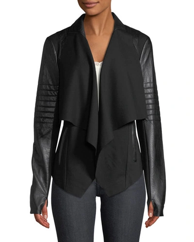 Blanc Noir Drape-front Quilted Faux-leather Jacket In Black