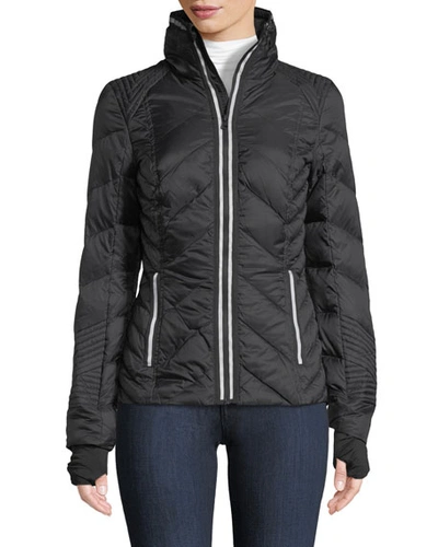 Blanc Noir Zip-front Quilted Puffer Jacket With Reflective Trim In Black