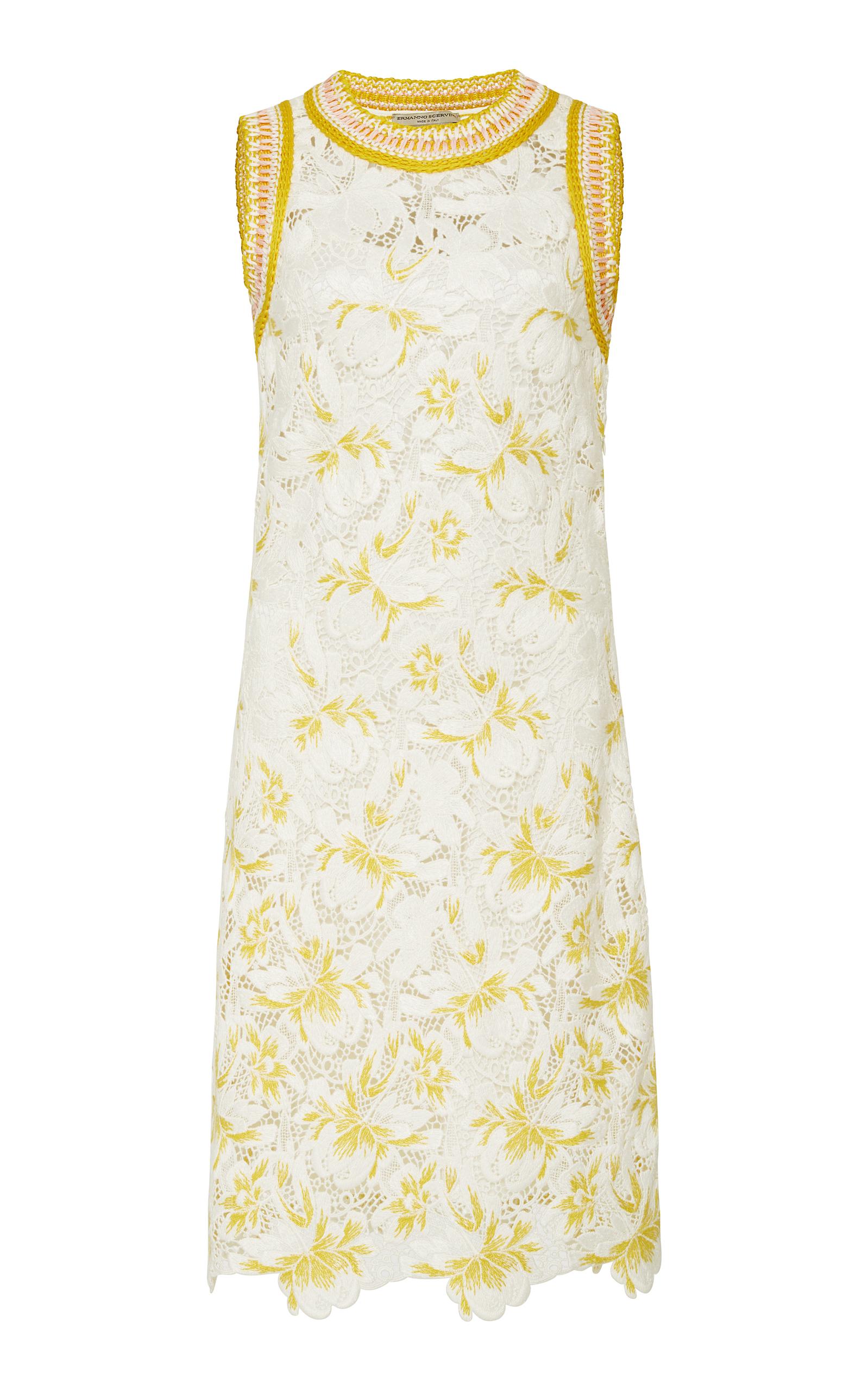 embroidered lace shift dress