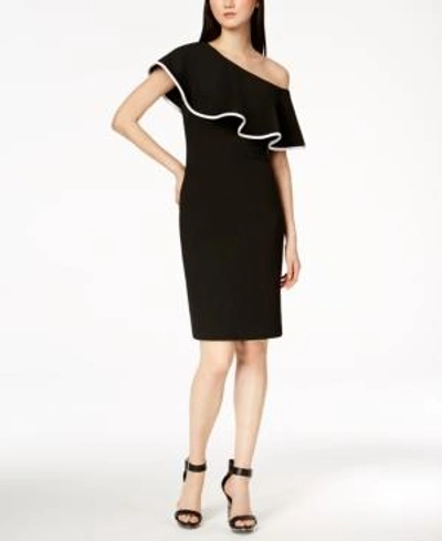 Calvin Klein One-shoulder Dress In Black/white
