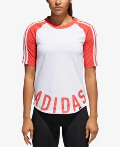 Adidas Originals Adidas Colorblocked Baseball T-shirt In White/real Coral