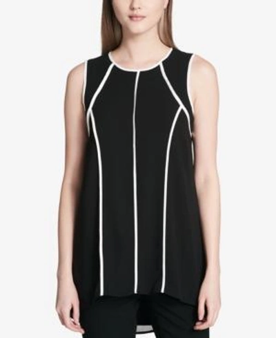 Calvin Klein Pipe-trim Sleeveless Chiffon Tunic In Black