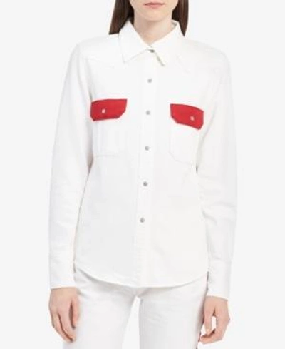 Calvin Klein Jeans Est.1978 Calvin Klein Jeans Western Lean Contrast Shirt - White In Tango Red