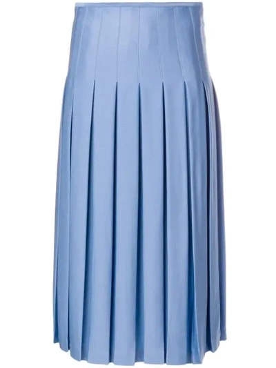 Victoria Beckham Pleated Crepe Midi Skirt In Blue