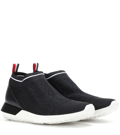 Moncler Giroflee Leather-paneled Stretch-knit Slip-on Sneakers In Nero