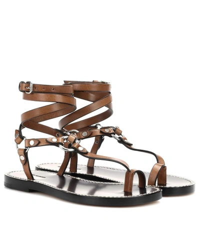 Isabel Marant Joxxy Embellished Leather Sandals In Brown