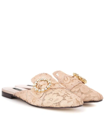 Dolce & Gabbana Crystal-embellished Corded Lace Slippers In Orange