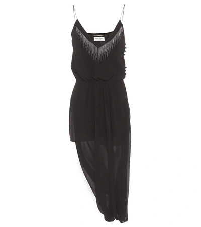 Saint Laurent Sleeveless Silk Dress In Black