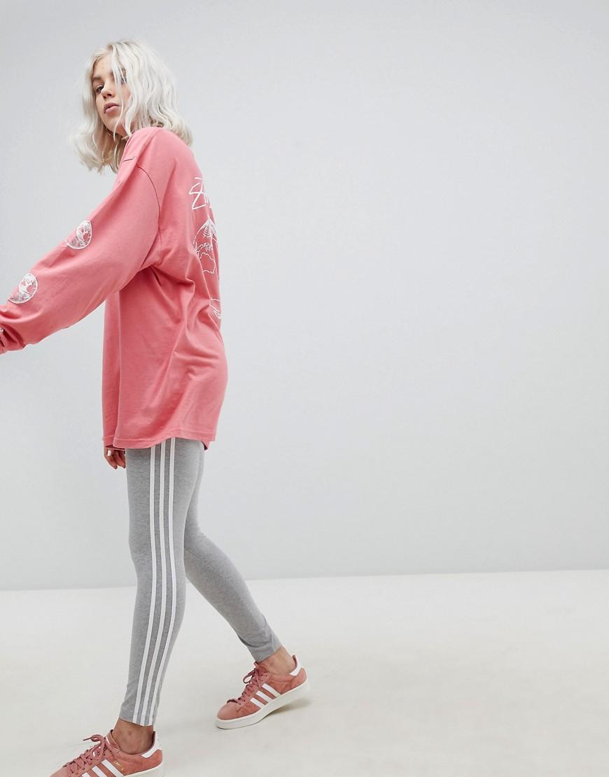 adidas originals three stripe leggings in pink