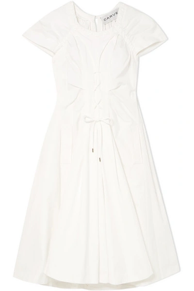 Carven Lace-up Cotton-poplin Midi Dress In Blanc Antique