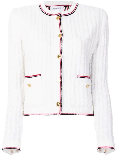 Thom Browne Cable Knit Cardigan Jacket In White