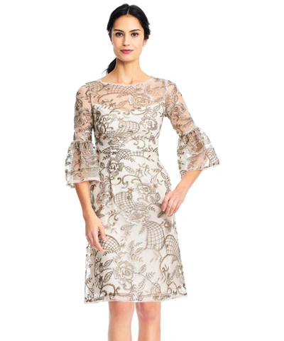 Adrianna Papell Metallic Lace Cocktail Dress With Sheer Bell Sleeves In  Gold | ModeSens