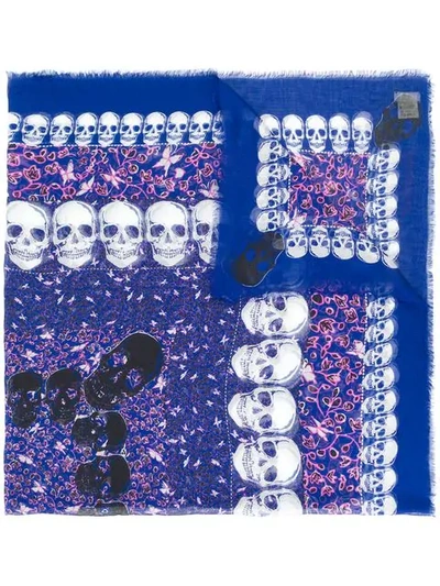 Zadig & Voltaire Skull Print Frayed Scarf In Blue