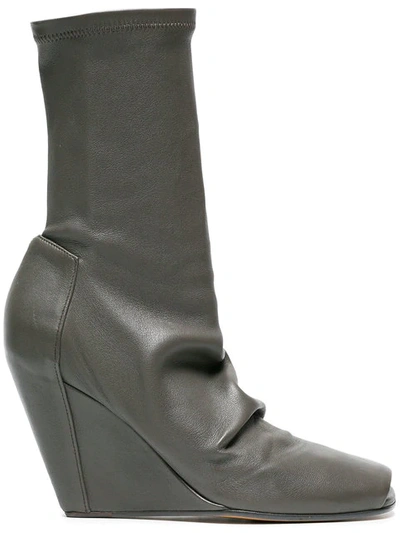 Rick Owens Grey Open Toe Wedge 80 Leather Boots