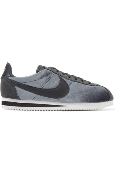 Nike Classic Cortez Suede And Leather-trimmed Velvet Sneakers In Anthracite