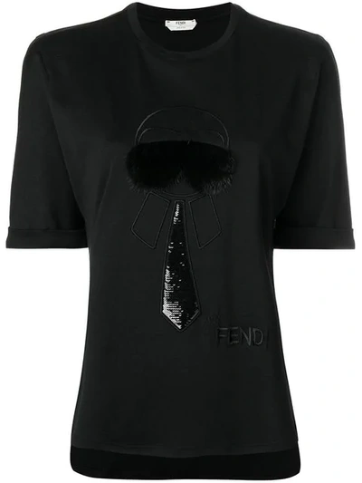 Fendi Karlito T-shirt In Black+blacknero