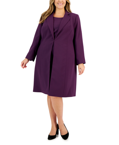 Le Suit Plus Size Topper Jacket & Sheath Dress Suit In Vanilla Ice