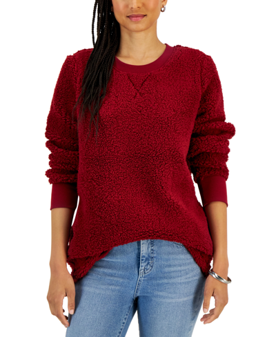 Style & Co Women's Sherpa Long-sleeve Sweater, Created For Macy's In Scarlet Crush