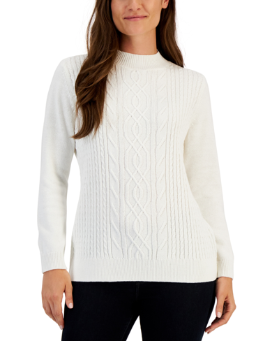 Karen Scott Women's Cable-knit Turtleneck Cotton Sweater, Created For Macy's In Winter White