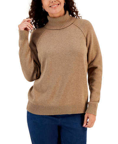 Karen Scott Plus Size Cotton Turtleneck Sweater, Created For Macy's In Chestnut Heather