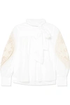 See By Chloé Crochet-paneled Cotton-poplin Blouse In White