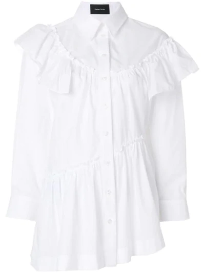 Simone Rocha Embellished-collar Tie-waist Cotton Shirt In White